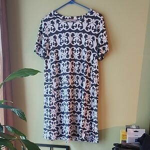 LOFT Navy Blue and White  Midi Dress Size MEDIUM